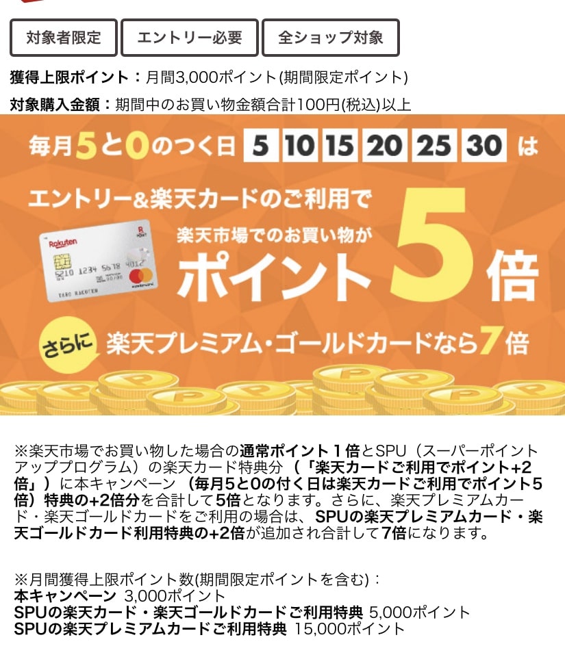 楽天セールは5と0のつく日