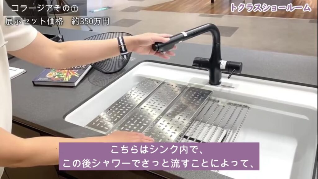 コラージアのシンクにラックとプレートを掛けたところ