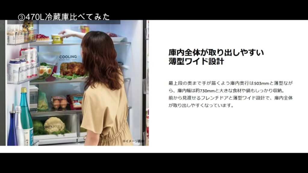 庫内全体が取り出しやすい薄型ワイド設計