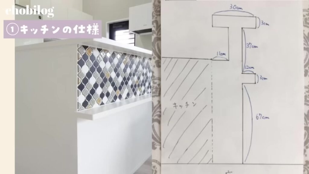 キッチンカウンターとニッチの寸法
