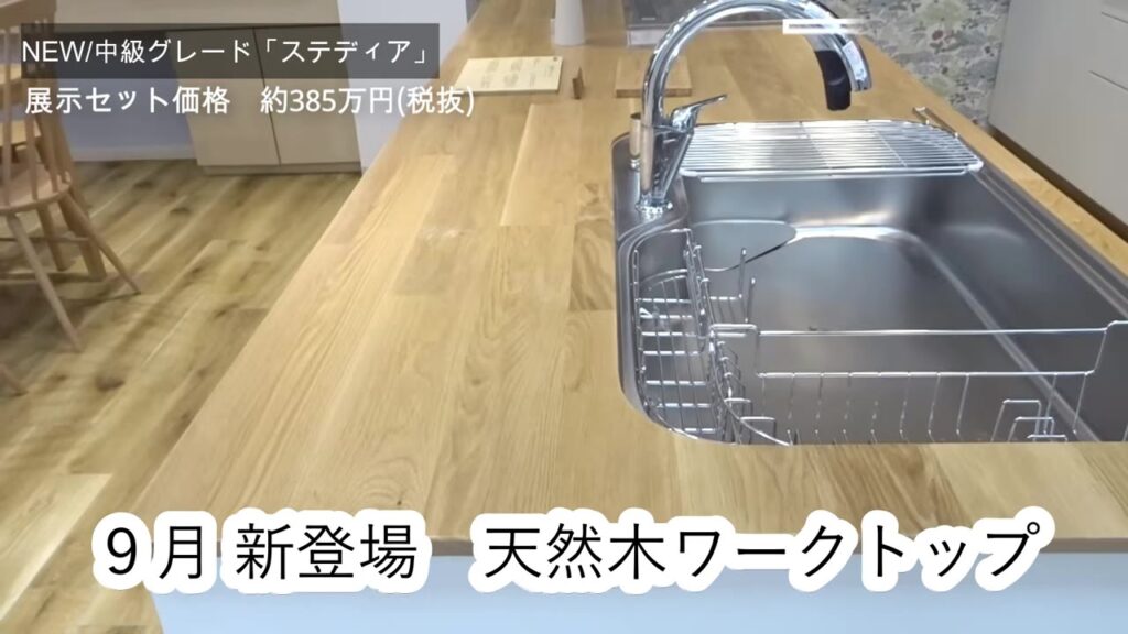 クリナップ ステディアの天然木ワークトップとシンク