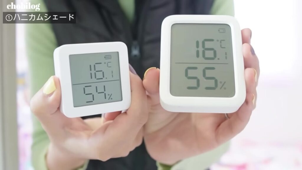 実験前の温度計。どちらも16.1℃
