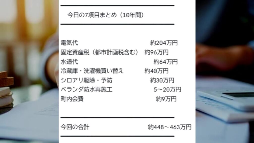戸建ての維持費の内訳7項目まとめ 10年間の合計