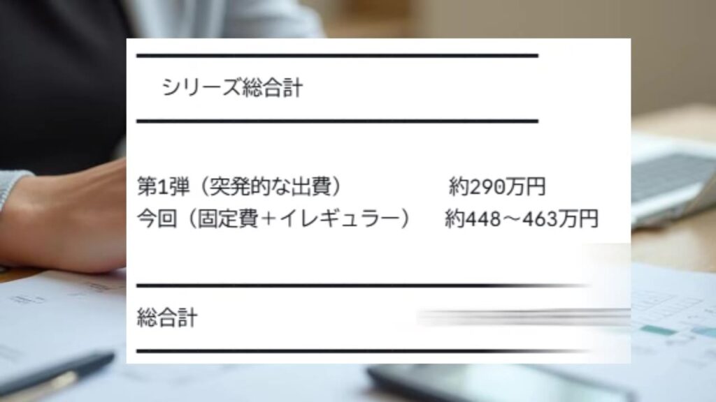 シリーズ総合計 第1弾の突発的な出費と今回の固定費