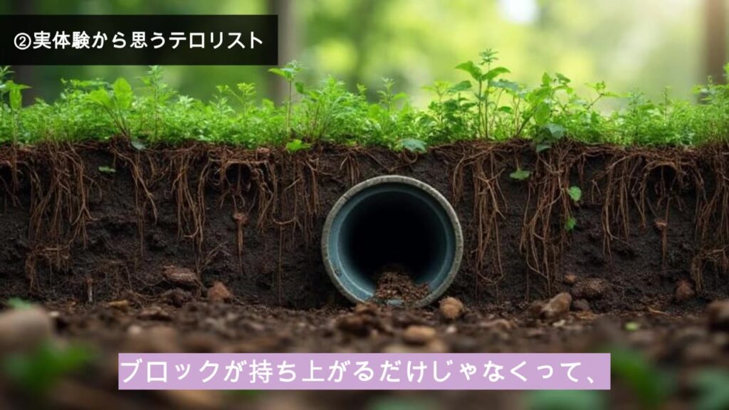 土の中の根っこと下水管のイメージ