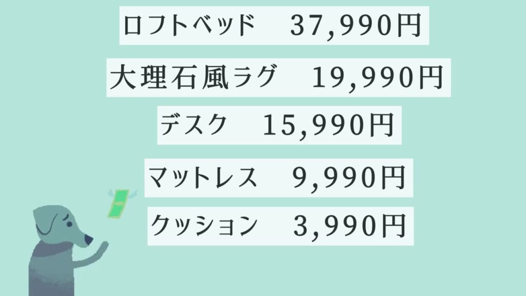 海外インテリア風子供部屋の家具の金額一覧