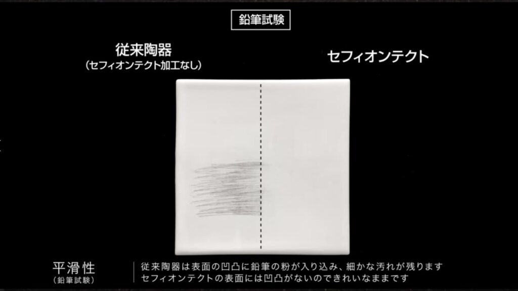 セフィオンテクトの鉛筆試験 従来陶器との比較