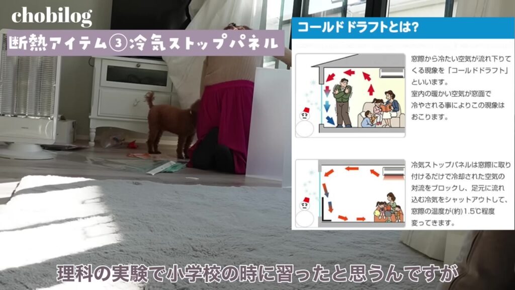 コールドドラフトと冷気ストップパネルのしくみの説明