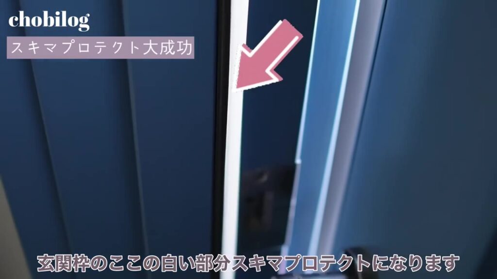玄関枠に貼ったスキマプロテクト 白い部分