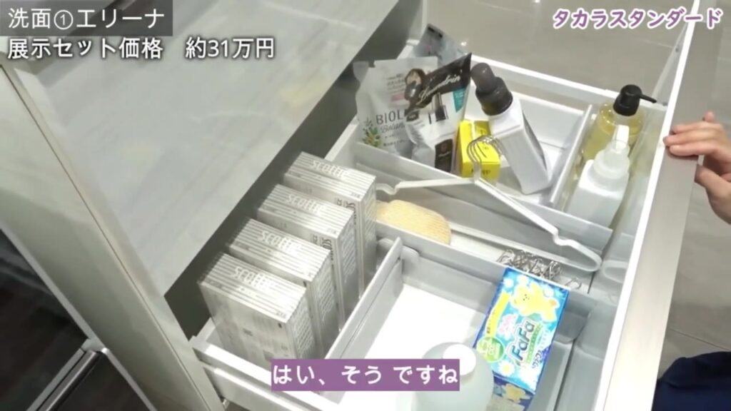 タカラスタンダードの洗面台エリーナの引き出しとマグネット式の仕切り