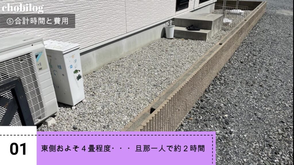 防草シートを敷く前の東側の砂利
