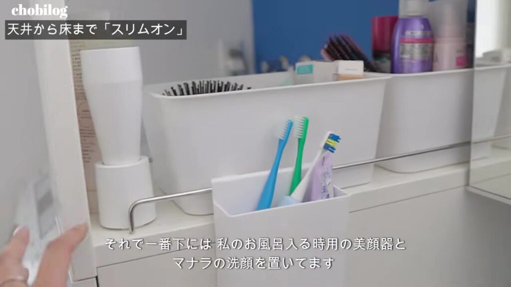 スリムオン最下段の歯ブラシ入れと髪の毛グッズの収納