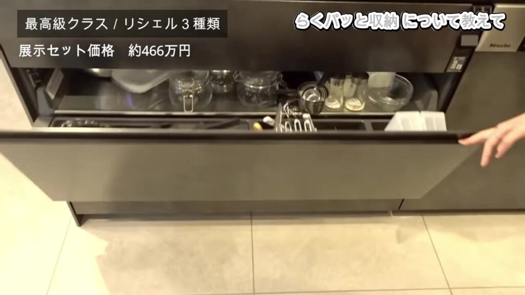 少し開けると手前に傾くリシェルのらくパッと収納