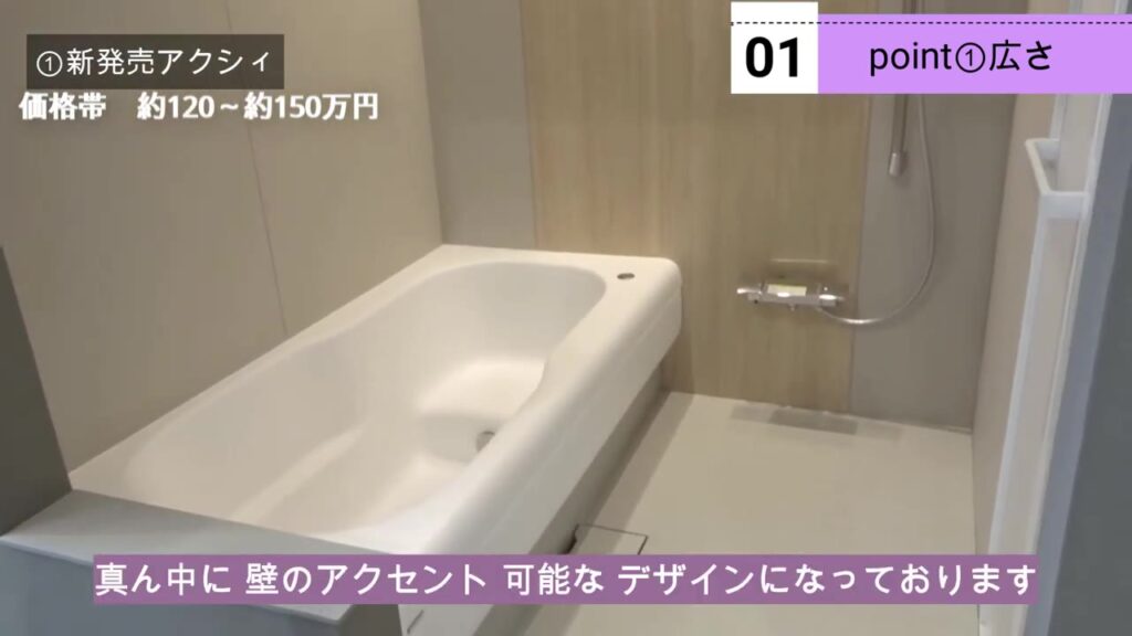 トクラス アクシィの浴槽と真ん中の壁パネル