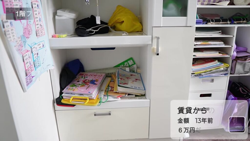 1階ファミリークローゼットの子供の収納 賃貸時代の食器棚を再利用